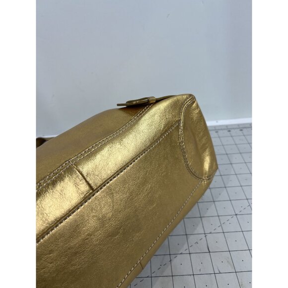 Michael Kors Gold Metallic Double Handle Buckle Handbag Purse VG++ - Picture 4 of 9